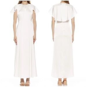 NWT Alexia Admor Danica Maxi Dress Ivory White Satin Gathered Neck Sz 8